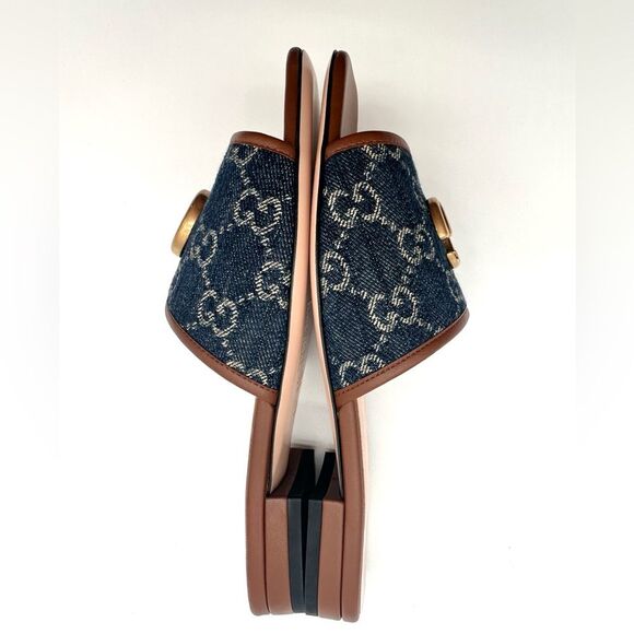 Gucci Jolie Denim Marmont GG Monogram Miro Calfskin Slide Sandals EU 36.5 - Picture 8 of 9